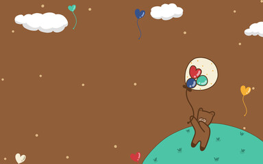 cute bear background with colorful balloon 