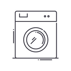 Washing machine icon, linear isolated illustration, thin line vector, web design sign, outline concept symbol with editable stroke on white background.
