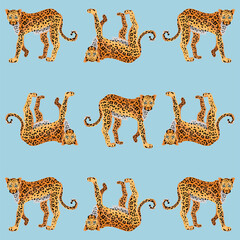 Seamless pattern with leopards. Vector illustration.