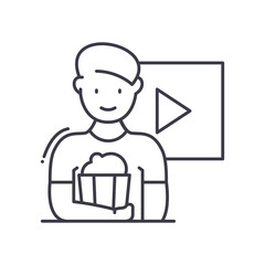 Watching movies icon, linear isolated illustration, thin line vector, web design sign, outline concept symbol with editable stroke on white background.