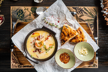 winter soup with bread and dressing