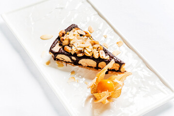 chocolate cake on the white background