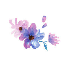 Obraz na płótnie Canvas Cute watercolor hand painted purple flowers. For design of invitation, wedding card, birthday card