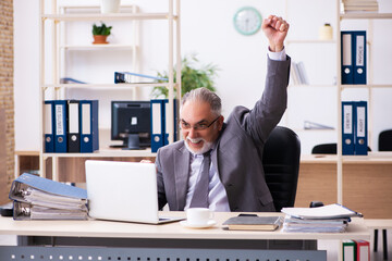 Old male employee working in the office