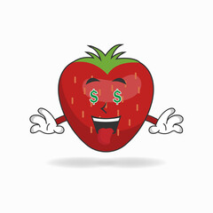 Strawberry mascot character with money making expression. vector illustration