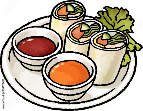 手描き食べ物ベクターイラスト素材 生春巻きのイラスト Alimentation Wall Mural Alimentati Kinusara