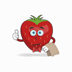 The Strawberry mascot character becomes waiters. vector illustration