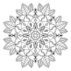 vector mandala black outline isolated on white background. Coloring page zendal. Design for meditation, yoga, relaxation.
