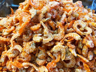 dried shrimp prepared for cooking in thailand market