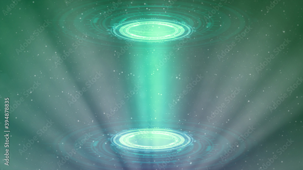 Poster vivid digital background of two hud or ui circles, cyberpunk teleport concept - abstract 3d renderin