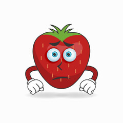 Strawberry mascot character with sad expression. vector illustration