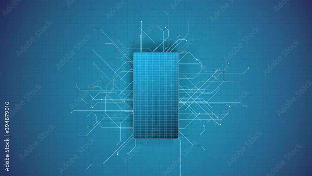 Poster mobile phone with circuit lines, 3d rendering.