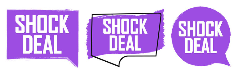 Set Shock Deal tags, sale banners design template, grunge brush, vector illustration