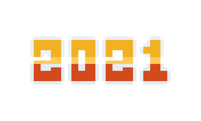 Pixel art 2021 number with glossy gold color.
