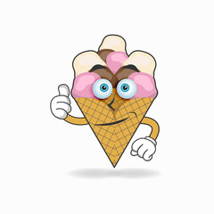 Ice Cream mascot character with thumbs up bring. vector illustration