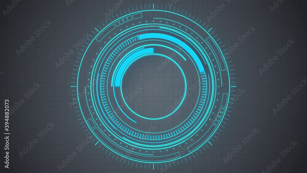 Poster loop animation of glowing blue hud circles, sci-fi background, 3d rendering.