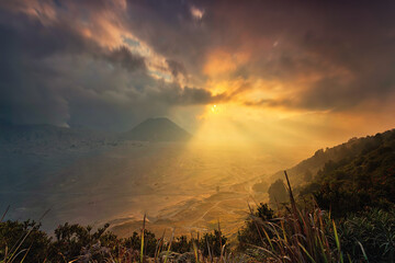 Golden hour of sunset at mount bromo surabaya indonesia