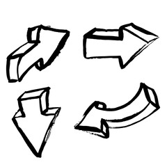 Dry brush down arrow icons set. Vector illustration.