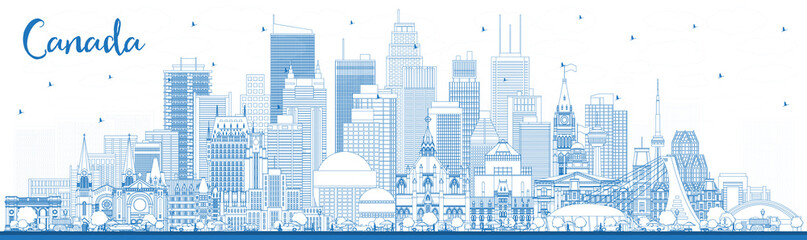 Outline Canada City Skyline with Blue Buildings.