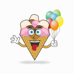 Ice Cream mascot character holding a balloon. vector illustration