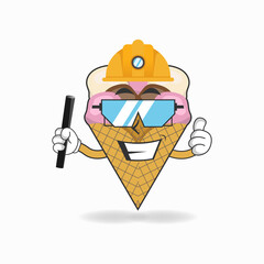 The Ice Cream mascot character becomes a mining officer. vector illustration