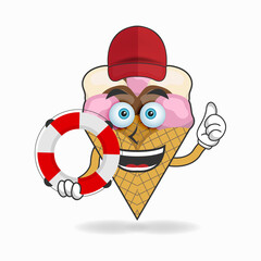 The Ice Cream mascot character becomes a lifeguard. vector illustration