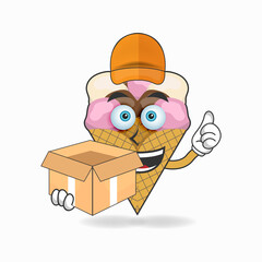 Fototapeta na wymiar The Ice Cream mascot character is a delivery person. vector illustration