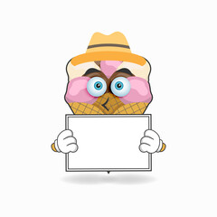 Fototapeta na wymiar Ice Cream mascot character holding a white blackboard. vector illustration
