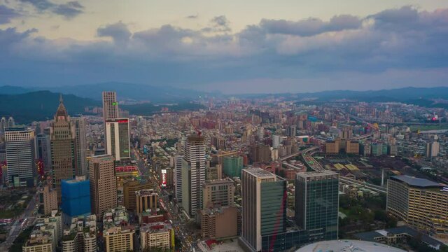 sunset time taipei cityscape aerial panorama 4k timelapse taiwan