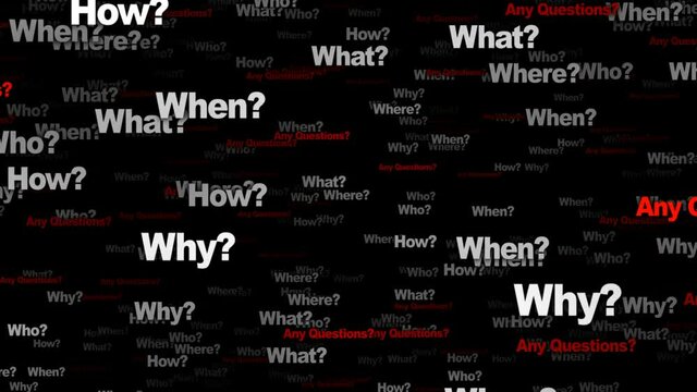 ANY QUESTION Keywords, Five Ws, Animation, Loop, 4k

