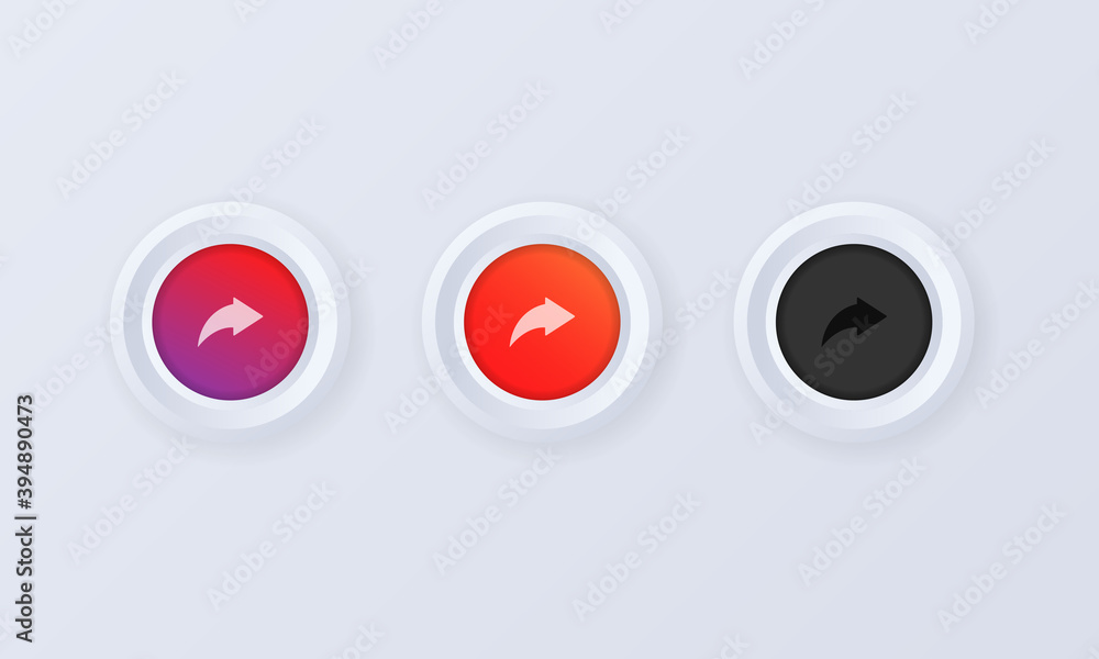 Poster share arrow icon set. share button in 3d style. arrow social media button. share sign, badge in flat