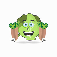 Cabbage mascot character holding money. vector illustration