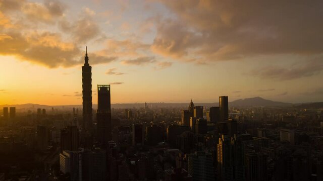 sunset taipei cityscape famous tower downtown aerial panorama 4k timelapse taiwan