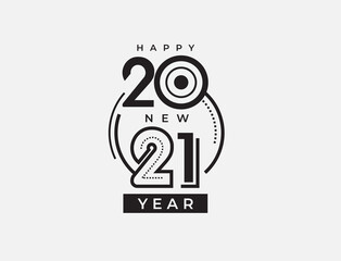 2021 Happy New Year logo text design rounded theme. 2021 number design template. Lettering of 2021 symbol