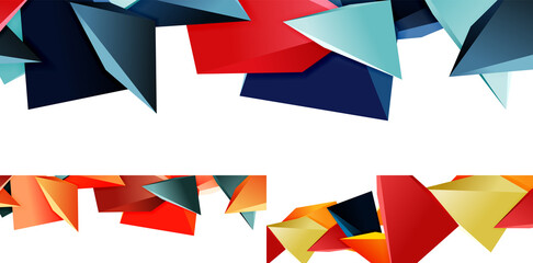 Fototapeta na wymiar Set of triangle mosaic abstract backgrounds, 3d triangular low poly shapes. Geometric vector illustrations for covers, banners, flyers and posters and other
