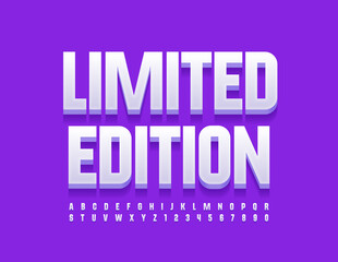 Vector promo sign Limited Edition. White modern Font. Trendy Alphabet Letters and Numbers set