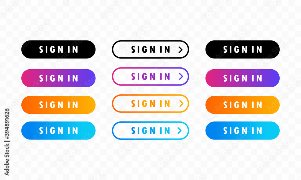 Aufkleber sign in button icon set. flat button with colorful gradient. colorful buttons for sites and applicat