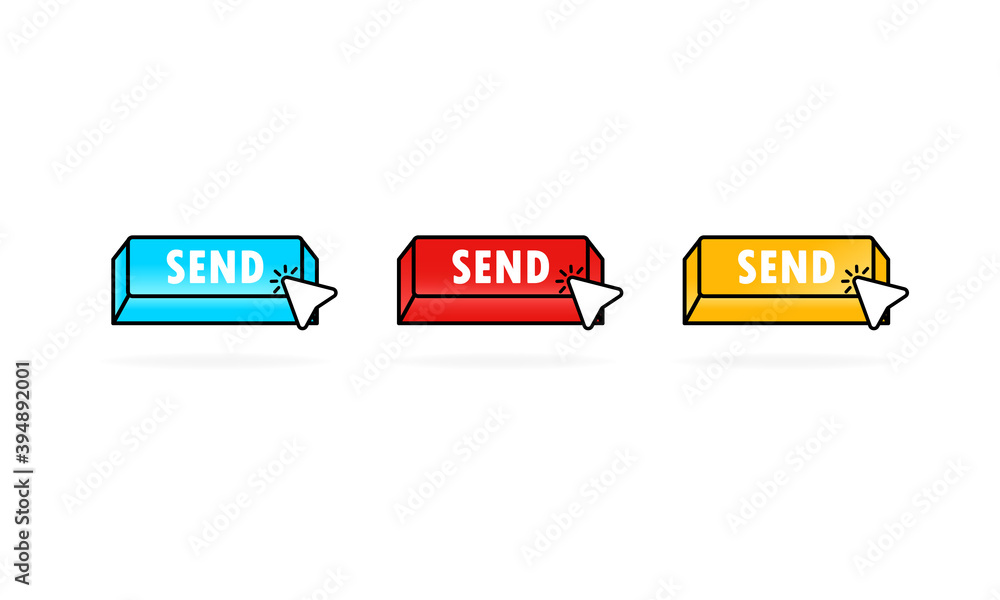 Poster send button icon set with cursor, pointer. vector illustration. business web site button with send s