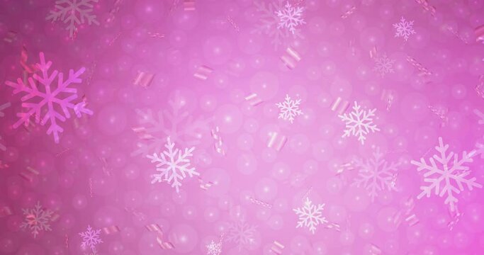 4K looping light pink animated video in celebration style. Holographic abstract video with snow and stars. Slideshow for mobile apps. 4096 x 2160, 30 fps.