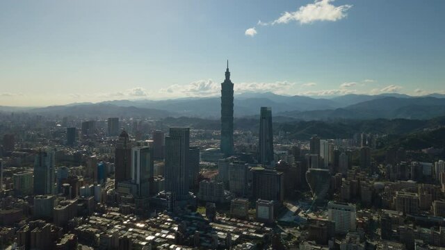 sunny day taipei cityscape downtown aerial panorama 4k timelapse taiwan