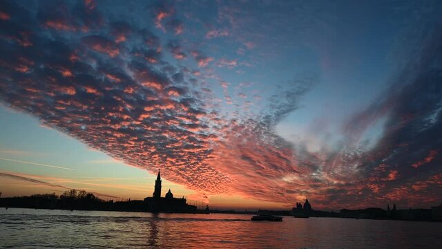 Venice, Italy - November 2020 - Sunset on the San Marco basin 
