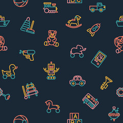 Kids toys icons pattern. Children's Toys seamless background. Seamless pattern vector illustration