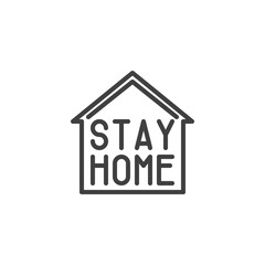 Stay home line icon. linear style sign for mobile concept and web design. House with stay home text outline vector icon. Symbol, logo illustration. Vector graphics