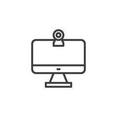 Monitor with webcam line icon. linear style sign for mobile concept and web design. Computer monitor and web camera outline vector icon. Symbol, logo illustration. Vector graphics