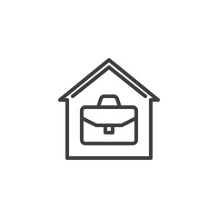 Home office line icon. House with briefcase linear style sign for mobile concept and web design. Work at home outline vector icon. Symbol, logo illustration. Vector graphics
