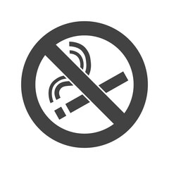 No smoking sign. Forbidden sign icon isolated on black background vector illustration. White cigarette, smoke and prohibition circle.