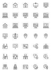 Working at home line icons set. linear style symbols collection, outline signs pack. vector graphics. Set includes icons as coworking space, home office, freelance people, online video conference