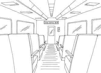 Train interior graphic black white sketch illustration vector