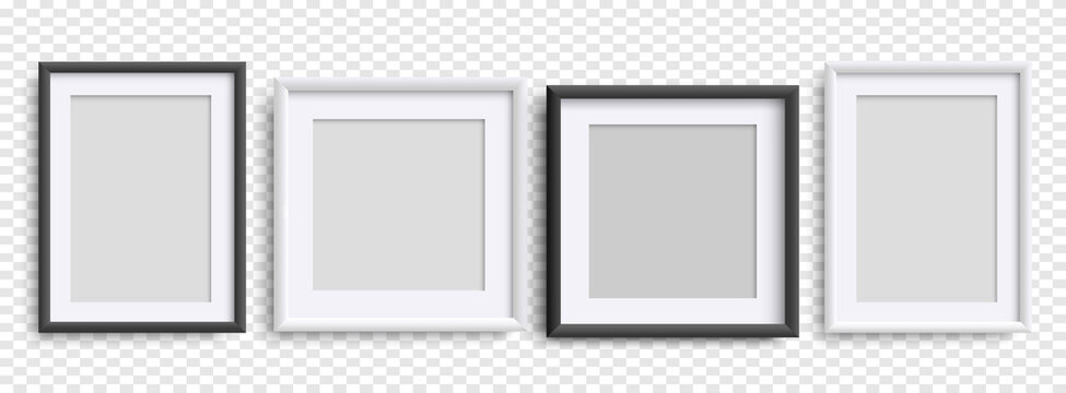 Photo Frames isolated, realistic black, white frames mockup, vector set