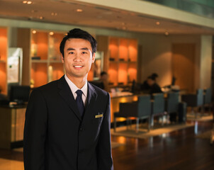 Chinese businessman standing in bar